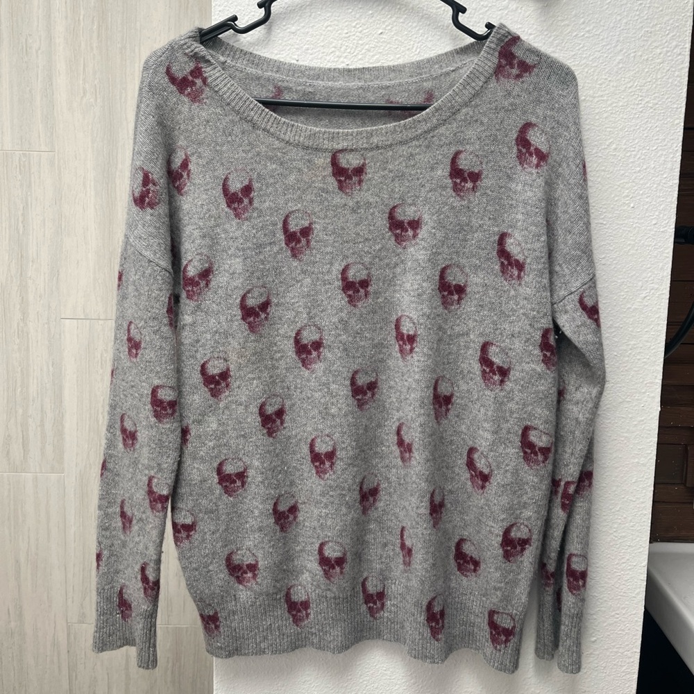 Skull Cashmere Gray and Burgundy Skull Sweater